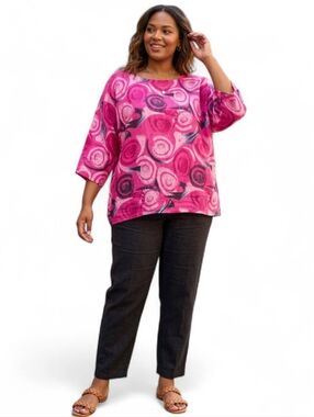 Artsy Pink Abstract Swirl Blouse | Boho Cottagecore Flowy Tunic Top